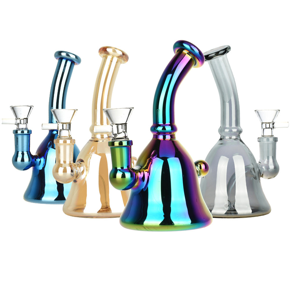 Assortment of Ring That Bell Glass Water Pipes with 14mm Female Joint, in various colors, front view