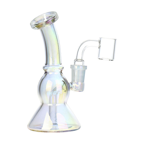 Ease Your Mind Mini Glass Dab Rig with Quartz Bucket - 5.75" 14mm Female Joint - Angled Side View