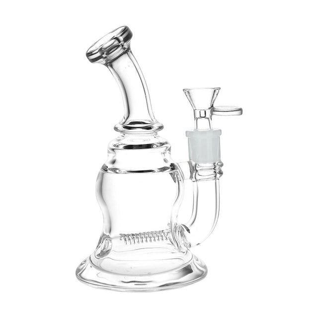 Purity Hourglass Glass Water Pipe 6.75" 14mm Female Side View on White Background