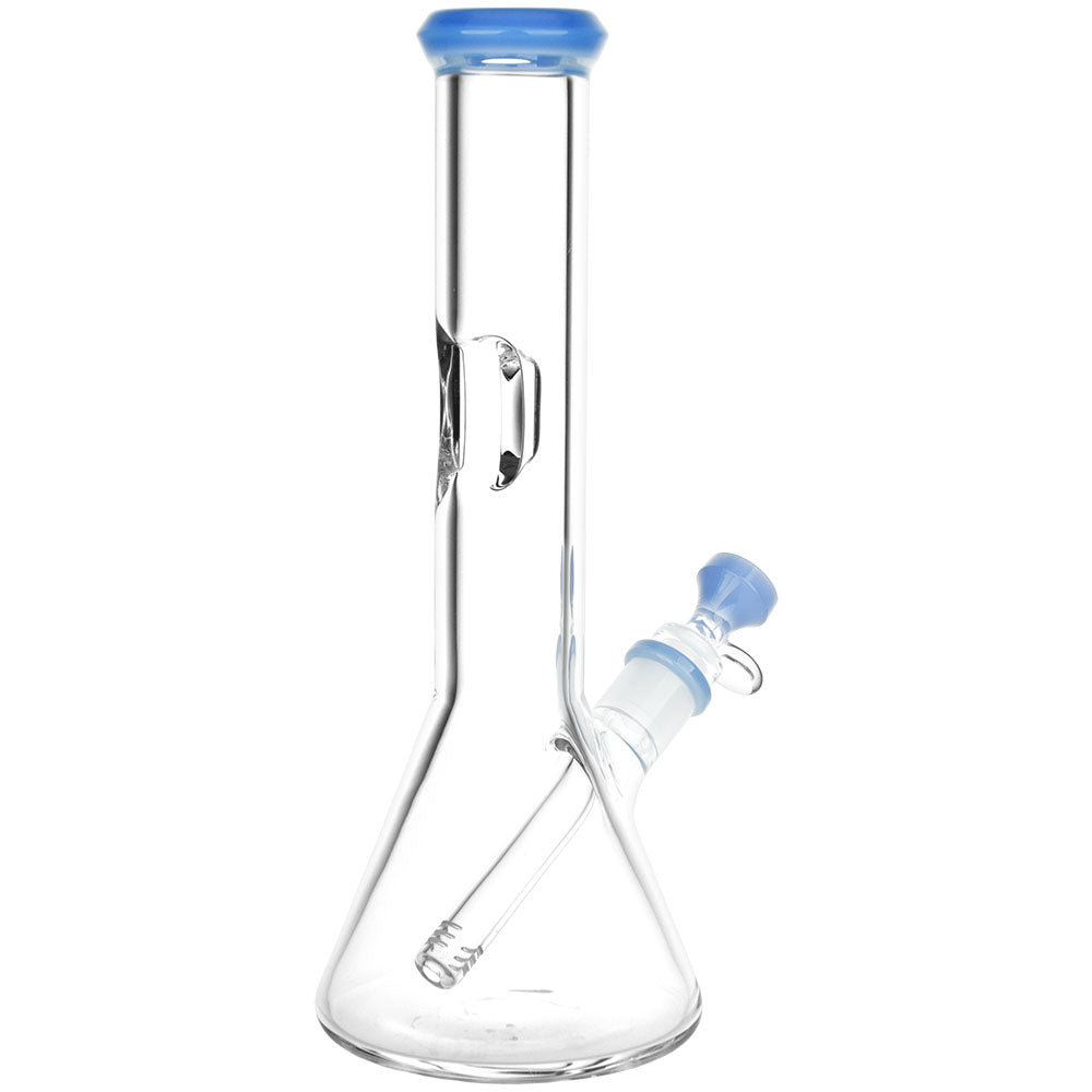 11.75" Fresh Press Beaker Glass Water Pipe with blue accents, 14mm female joint - Front View