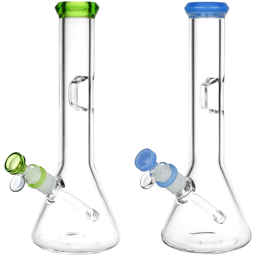 Fresh Press Beaker Glass Water Pipes - 11.75" with 14mm Female Joint - Green and Blue Accents