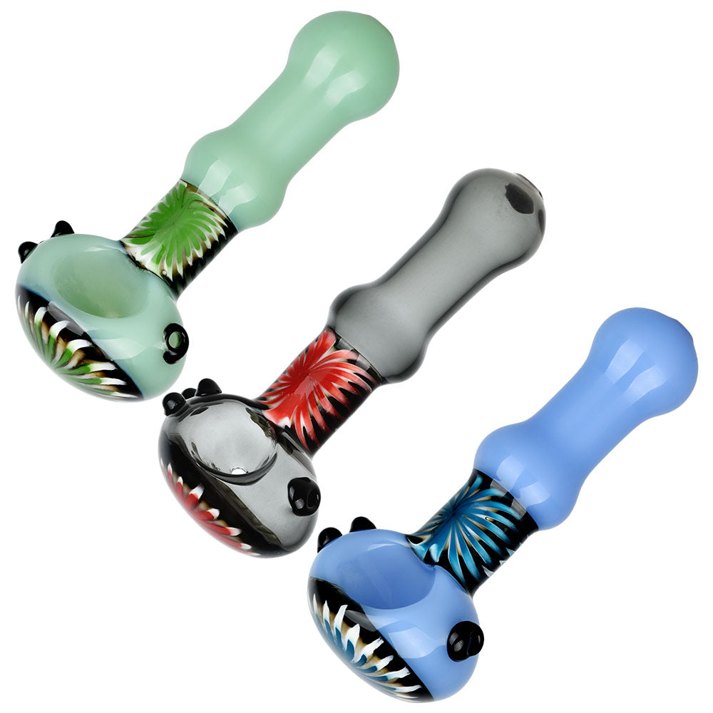 Colorful Borosilicate Glass Spoon Pipes with Shark Teeth Design - Top View