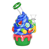 Fruitastic Cupcake Water Pipe - 6.5" with colorful fruit design and 14mm female joint, front view