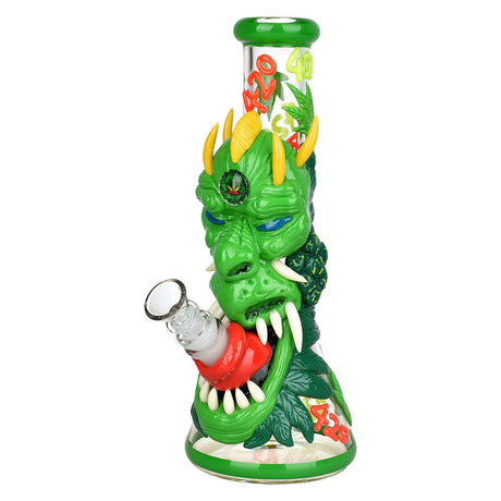 Glowfly Glass 420 Dragon Glow in Dark Beaker Bong, 10" with 14mm Bowl - Front View