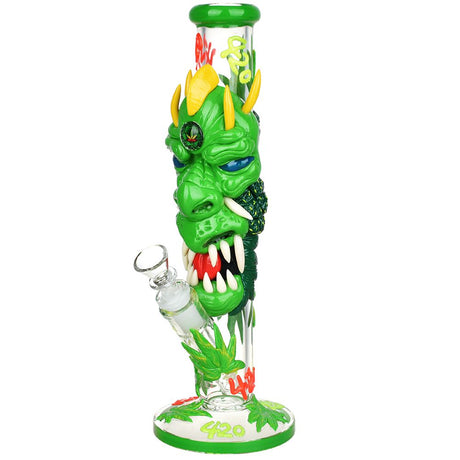 420 Dragon Glow In Dark Water Pipe - 11.8" Front View with Detailed Dragon Artwork
