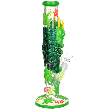 420 Dragon Glow in the Dark Water Pipe - 11.8" Tall, 14mm Female Joint, Front View