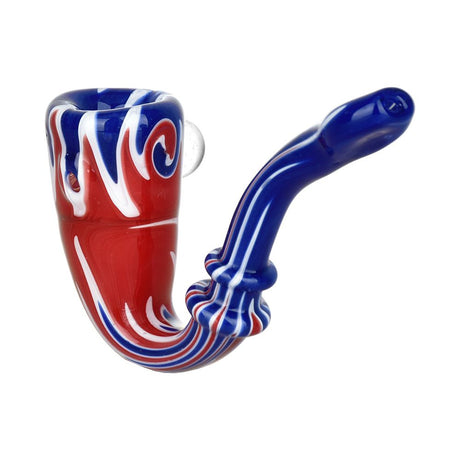Patriotic Glass Sherlock Pipe - 4.25" with American Flag Colors, Borosilicate Glass, Side View