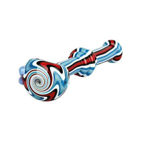 Colorful Extended Flow Wig Wag Glass Spoon Pipe, 4.75", Angled Side View