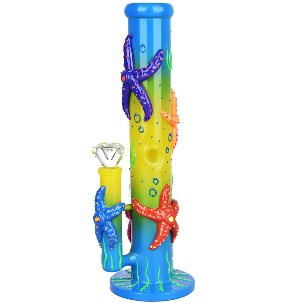 Glow-in-the-dark Starfish Water Pipe - 13.75" Tall, Front View on White Background