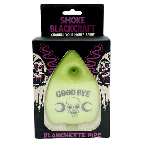 Smoke BlackCraft Planchette Glass Hand Pipe - Front View with Ouija Design