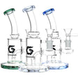 Glasshouse Bent Neck Water Pipes in various colors with clear glass, 14mm female joint, front view