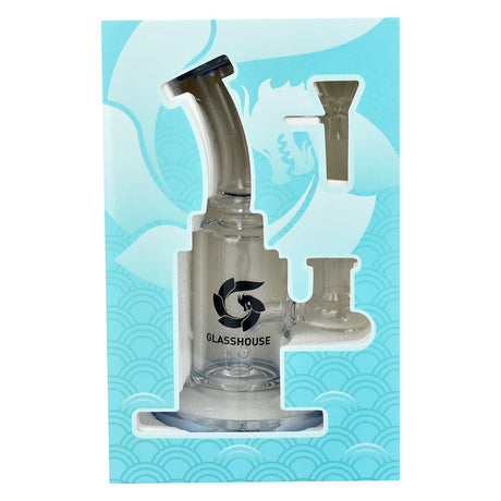 Glasshouse Bent Neck Water Pipe with 14mm Female Joint, Front View on Patterned Background