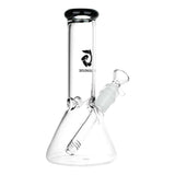 Glass House Pinched Beaker Water Pipe, 7.75" Tall, 14mm Female Joint, Front View on White