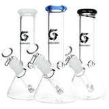 Glass House Pinched Beaker Water Pipes in various colors with 14mm bowls, front view on white background