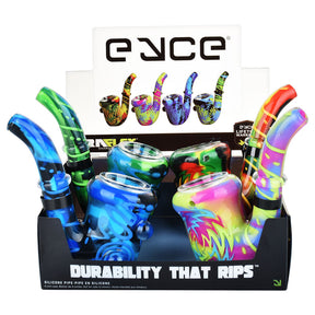 Eyce Oraflex Silicone Sherlock Pipes in assorted colors displayed in a box, durable and portable