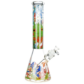 Wormhole Psychedelic Forest Beaker Water Pipe - 14.5" with vibrant artwork, front view on white background