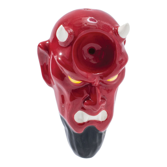 Wacky Bowlz Devil Ceramic Hand Pipe - 3.5" - Top View of Red Devil Design