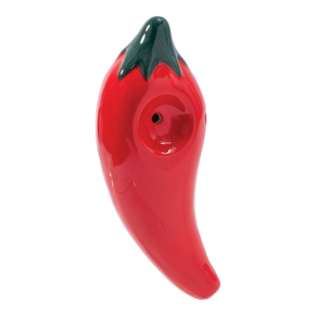 Wacky Bowlz Chili Pepper Ceramic Hand Pipe - 4" Top View on White Background