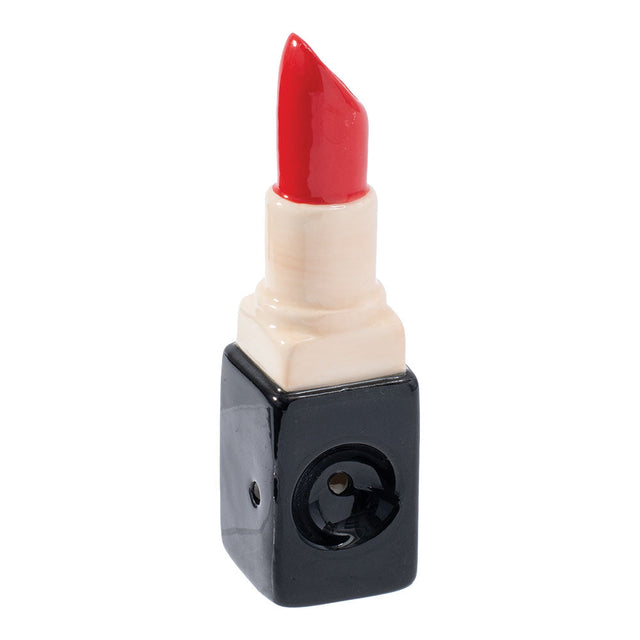 Wacky Bowlz Lipstick Ceramic Hand Pipe, 3.75" novelty design, front view on white background