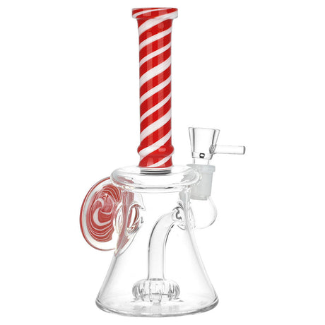 Chakra 7.75" Enlightenment Swirl Glass Bong with red and white stripes and 14mm male bowl, front view