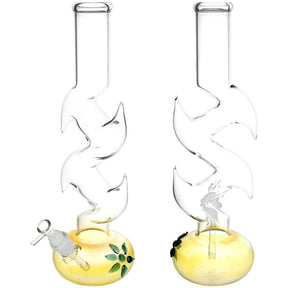 Floral Diablo Glass Water Pipe - 15.75" with Twisted Design and Colored Accents