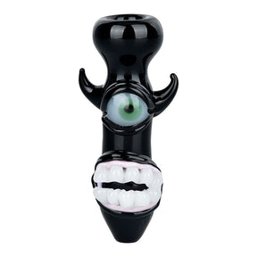 Smile Or Else Monster Chillum - 3.5" Hand Pipe Front View with Colored Glass