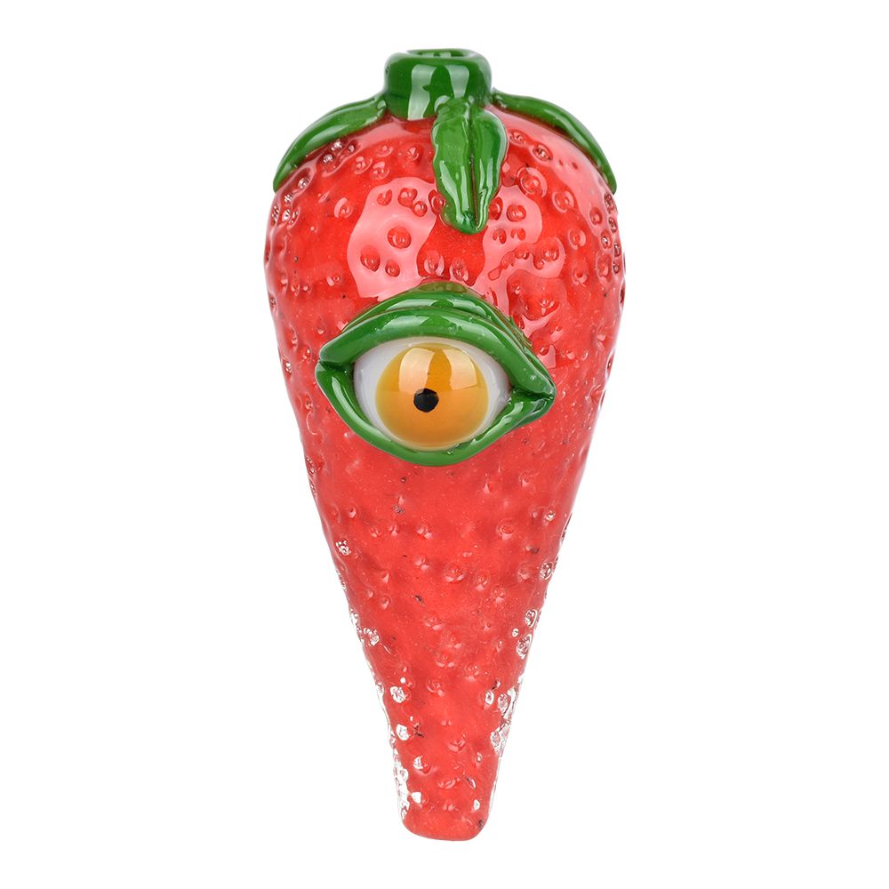 Cyclops Strawberry Hand Pipe - 4.25" Borosilicate Glass, Front View on White Background