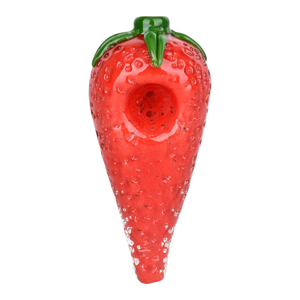 Cyclops Strawberry Hand Pipe, 4.25" Borosilicate Glass, Top View on White
