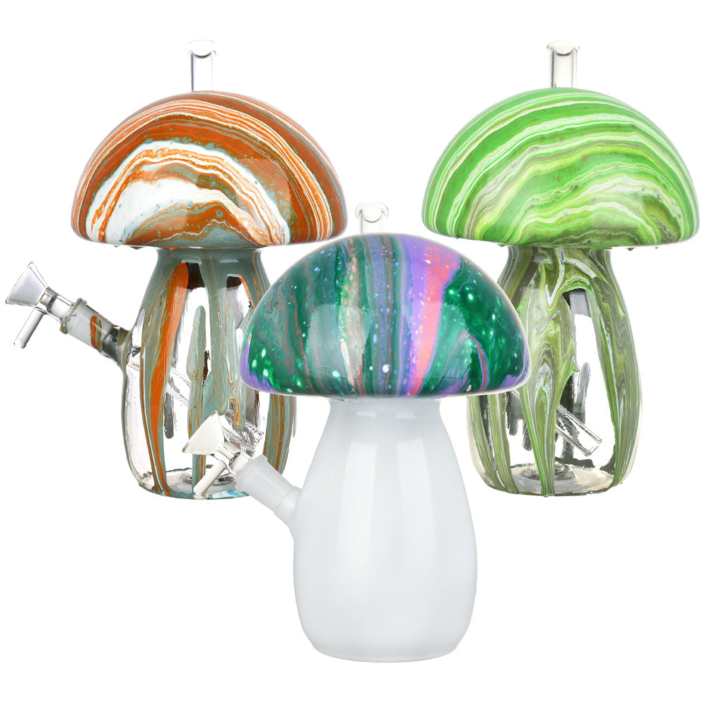Dabtized Trippy Mushroom LED Water Pipes, 9", 14mm Female Joint, Colorful Borosilicate Glass