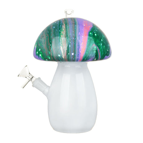 Dabtized Trippy Mushroom LED Water Pipe, 9" 14mm Female, Colorful Borosilicate Glass, Front View
