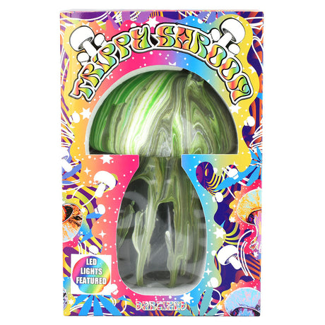 Dabtized Trippy Mushroom LED Water Pipe packaging, 9" tall with vibrant psychedelic design