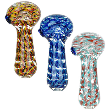 Assorted colors Glass City Pipes hand pipes, 3.75" borosilicate spoon pipes, top view