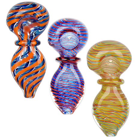 Assorted colorful swirled glass spoon pipes bundle, 3.75" borosilicate handpipes, top view