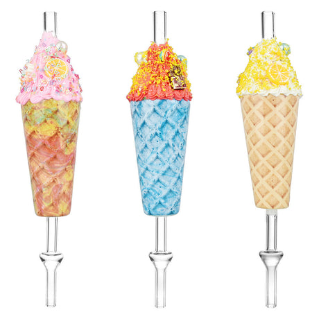 Dabtized Ice Cream Dab Straw trio, 10" size, 10mm female joint, assorted colors, front view