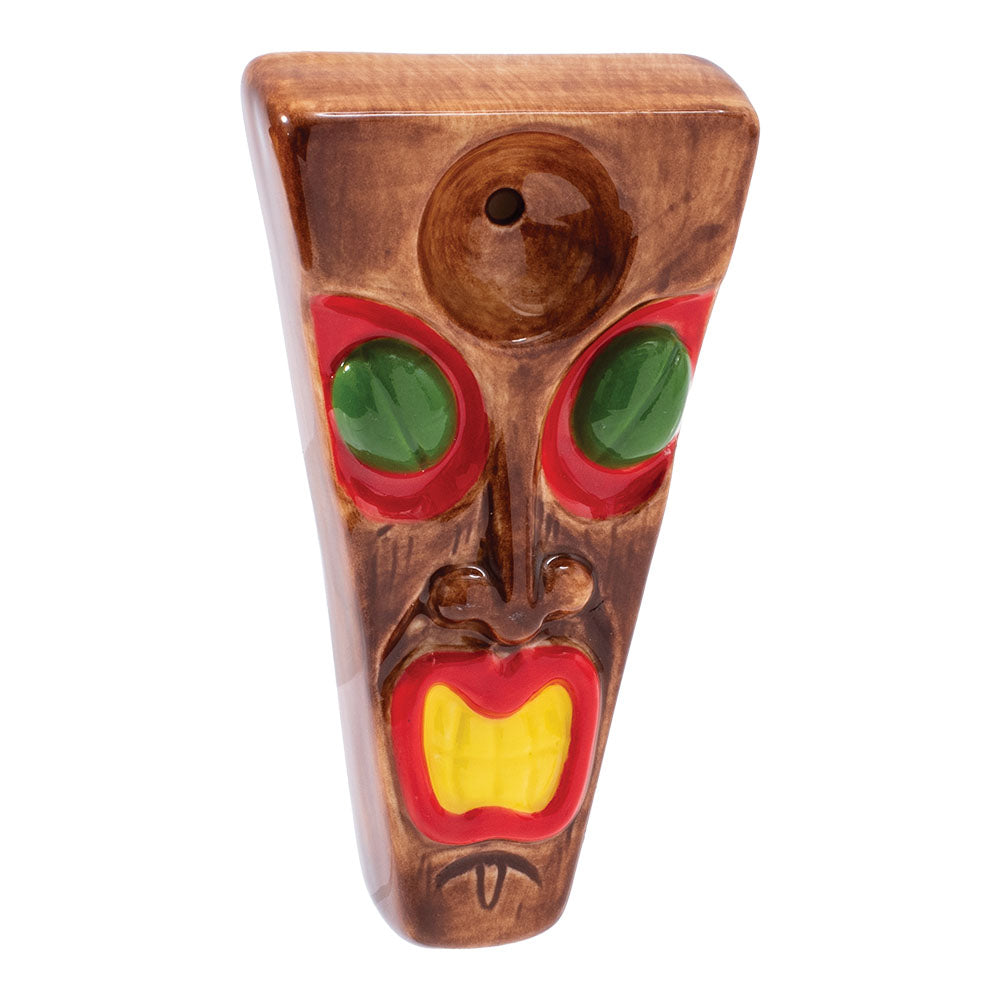 Wacky Bowlz Tiki Ceramic Pipe - 3.5" Front View with Colorful Design