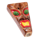 Wacky Bowlz Tiki Ceramic Pipe - 3.5" with Colorful Design, Front View on White Background