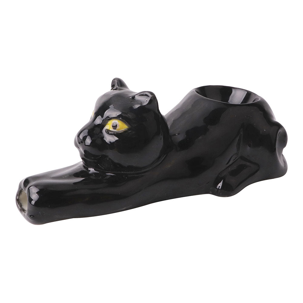 Wacky Bowlz Black Cat Ceramic Pipe - 4" Side View on White Background