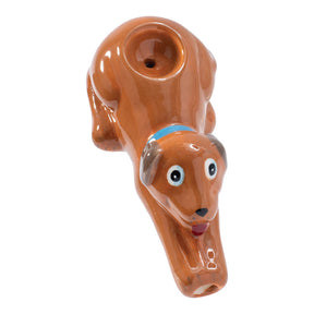 Wacky Bowlz Brown Dog Ceramic Pipe - 4.5" Top View with Playful Design