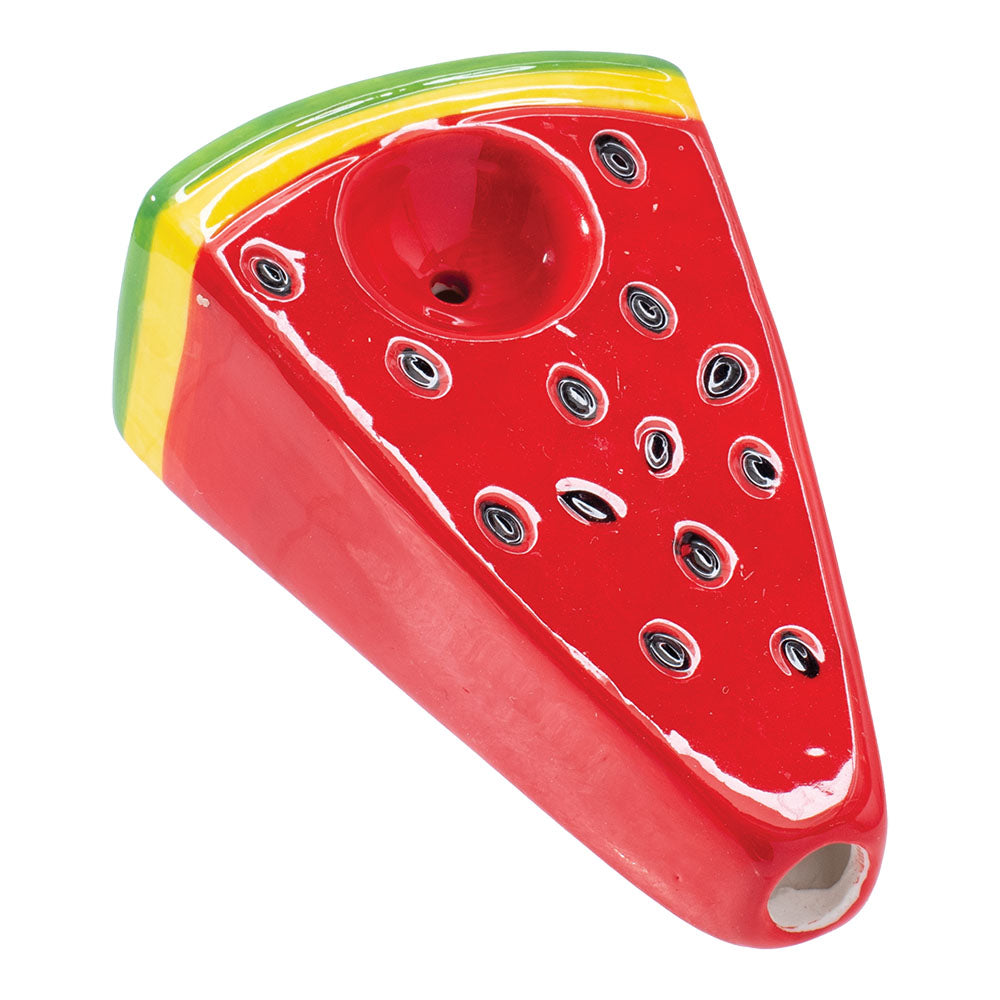 Wacky Bowlz Watermelon Slice Ceramic Pipe - 3.75" Top View with Deep Bowl