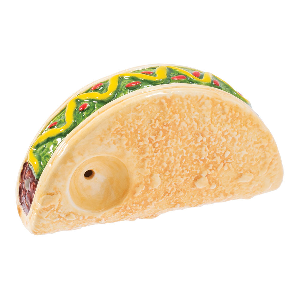 Wacky Bowlz Taco Ceramic Pipe - 3.75" Side View with Realistic Taco Detailing