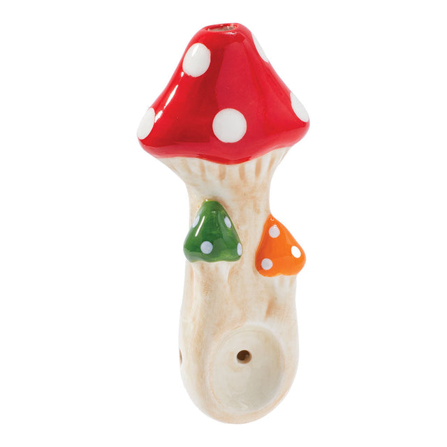 Wacky Bowlz Tri Mushroom Ceramic Pipe, 4" Front View with Colorful Design