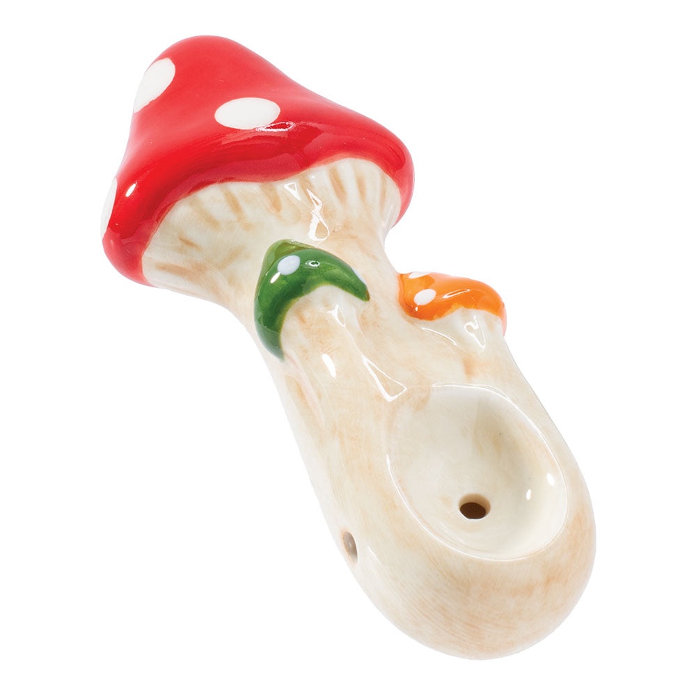 Wacky Bowlz Tri Mushroom 4" Ceramic Pipe - Angled View on White Background