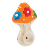 Wacky Bowlz Flower Mushroom Ceramic Pipe, 3.75", Front View with Colorful Design