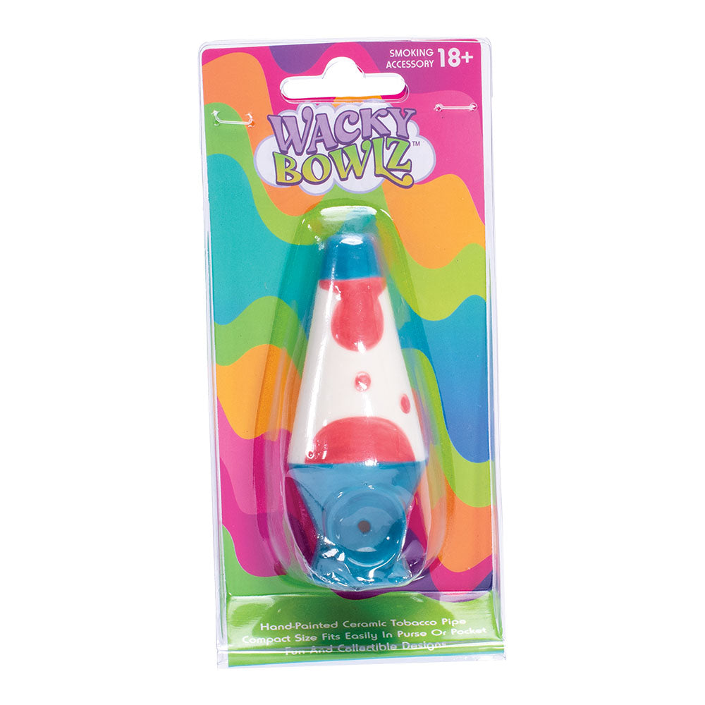 Wacky Bowlz Lava Lamp Ceramic Pipe, 3.75" in Colorful Packaging, Front View