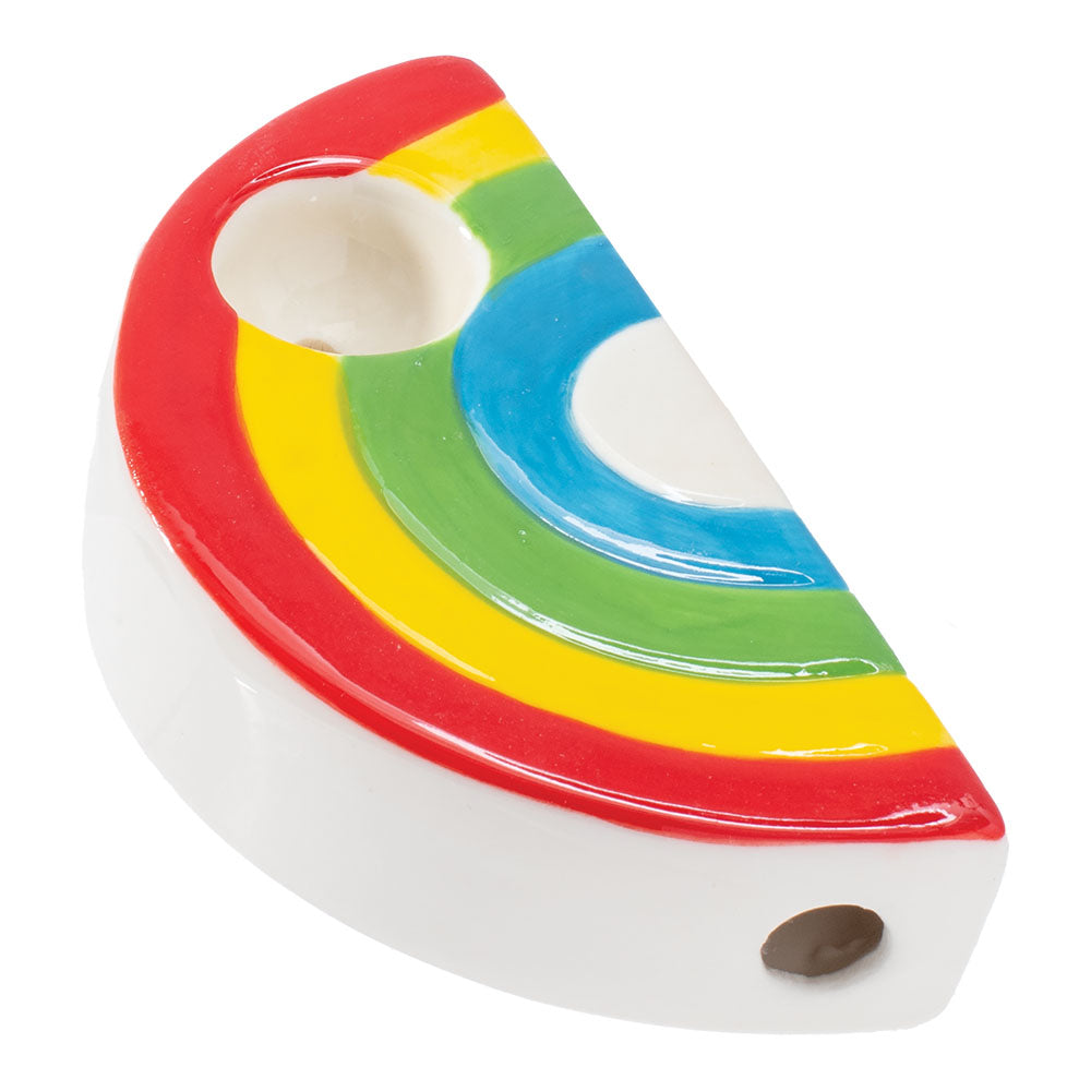 Wacky Bowlz Rainbow Ceramic Pipe - 3.5" - Angled View on White Background