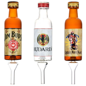 Dabtized Liquor Bottle Bubblers with Colored Glass Designs, 7.25" 10mm Female Joint, Front View