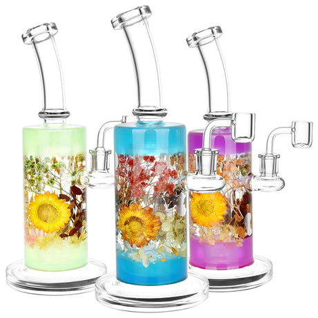Always Summer Glass Dab Rigs with Floral Design, 14mm Female Joint, Front View