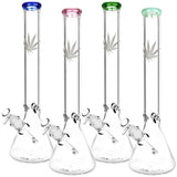 Silver Hemp Leaf Glass Beaker Water Pipes in Various Colors with 14mm Female Joint