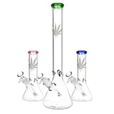 Silver Hemp Leaf Glass Beaker Water Pipe | 14mm F | Colors Vary