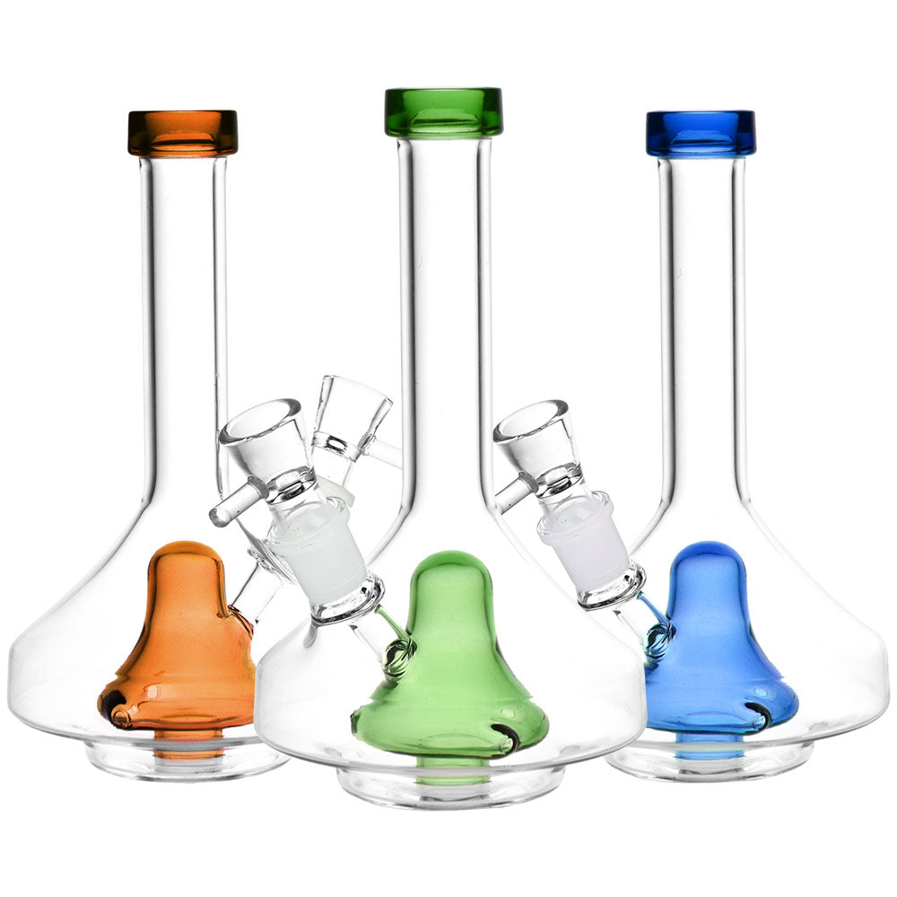 Colorful Wide Base Glass Water Pipes with 19mm Female Joint - Front View on White Background